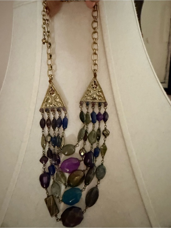 Jewelry - Vintage Multicolor Gemstone Drop Statement Necklace - Gold Tone
